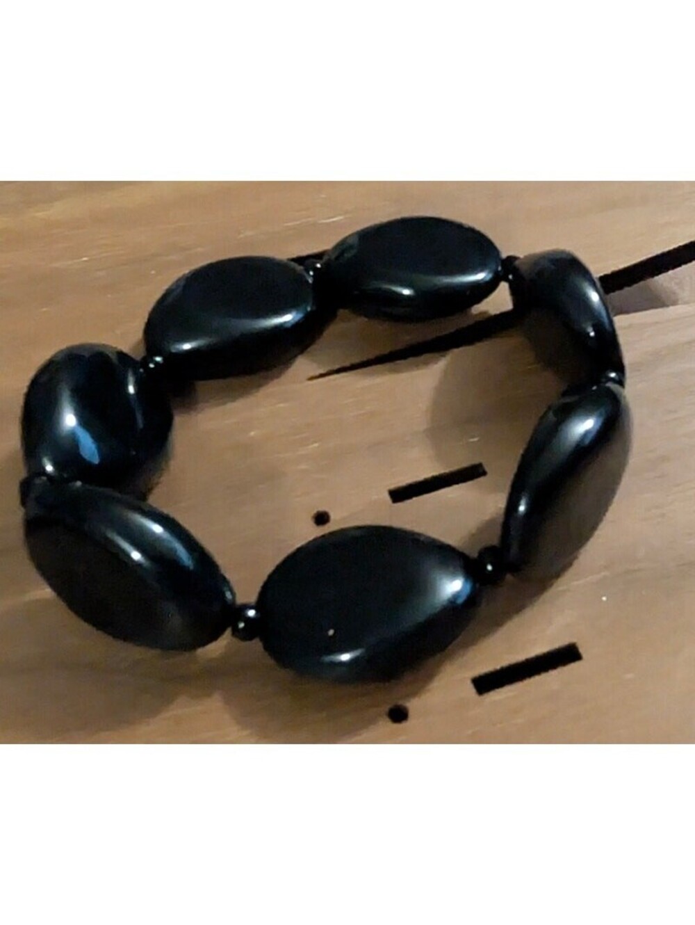 New Stretch Beaded Bracelet Chunky Black Oval Beads Polished Chunky Stackable